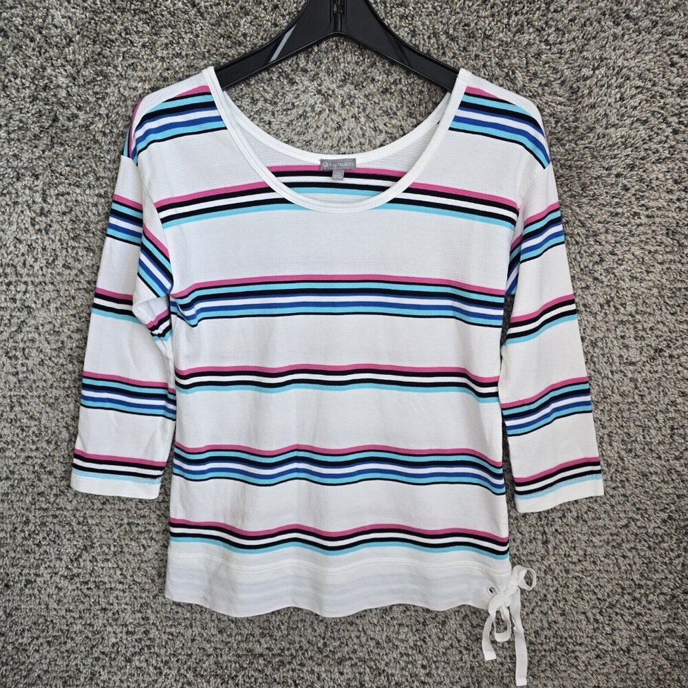 T by Talbots Top Womens XS Blue Striped Scoop Neck Oversized Tee‎ Casual Ladies